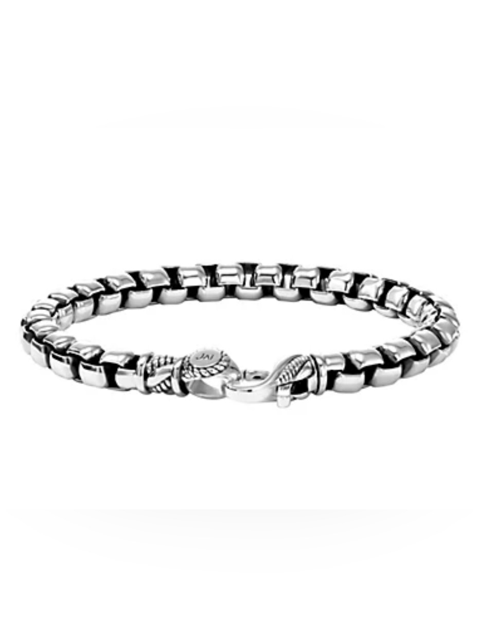 Jai By John Hardy 925 Sterling Silver Round Box Link Bracelet 8”